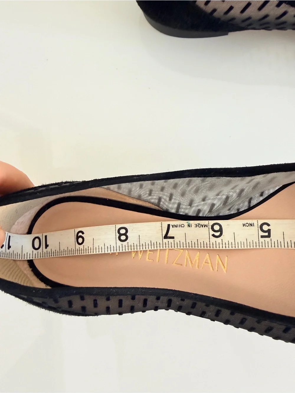 Stuart Weitzman Black Pointed Mesh Flats with Dotted Pattern